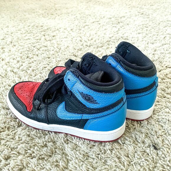 JORDAN 1 High OG (PS) Black Dark Powder Blue Children Shoes Size 1 Y w/ Box - Picture 2 of 5